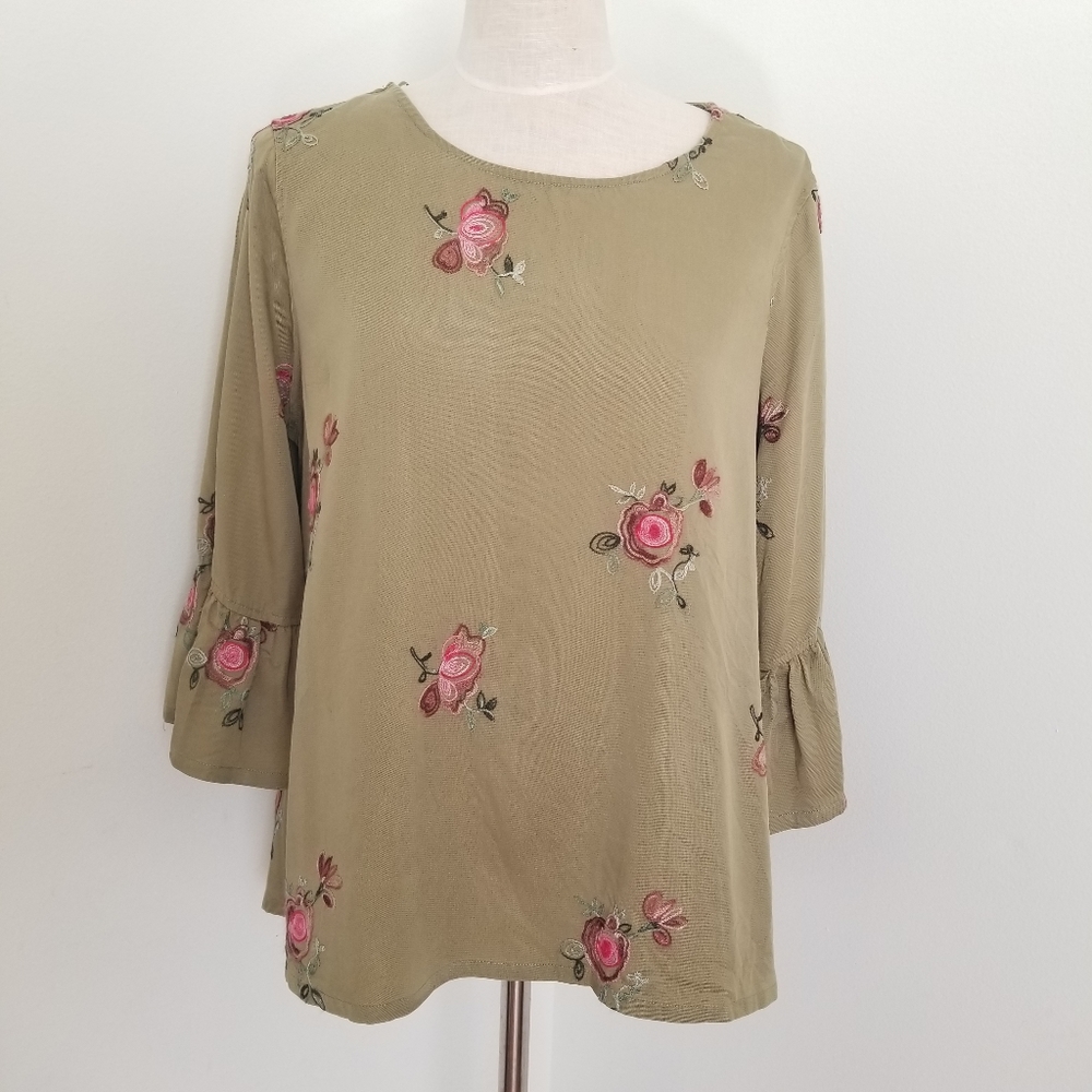 John Mark Green Embroidered Floral Tunic Size Large